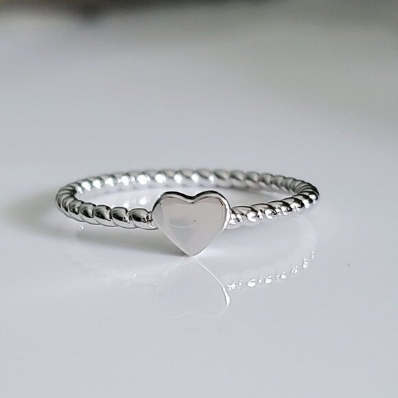 Simple Sterling Silver Heart Ring, Thin Heart Women Ring, 925 Minimalist Ring, - Picture 9 of 9